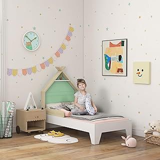 AIYAPLAY Toddler Bed Frame, Kids Bedroom Furniture, Treehouse Style Single Bed Frame with Safety Guardrails, 144L x 74W x 110Hcm, for Ages 3-8 Years Old - Green