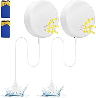 Cuteefun Water Leak Detector, 2 Pack Water Sensor Alarm with 100cm Extend Cable, 130dB Loud Siren Flood Detector, Floor & Wall Mounting Available, Battery Operated, for Basement, Bathroom, Kitchen
