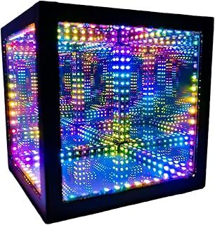 The Hyperspace Lighting Company HyperCube Infinity Cube LED Light - 10-Inch Sound Reactive Table Desktop Lamp - Cool & Creative RGB Multicolor Decorative Mirror Art Desk Night Light
