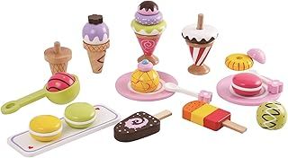 Lelin Wooden Ice Cream Play Set for Kids – 25-Piece Pretend Play Dessert Toy with Lollipops, Macarons & Accessories – Colourful Educational Kitchen Role Play for Boys & Girls Age 3+