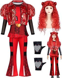 Descend-ants Costume, Uma Mal Evie Descend-ants Rise of Red Costume with Jacket Shirt Pants Wig, Descend-ants Costumes for Girls Gift, Descend-ants Fancy Dress for Carnival Cosplay