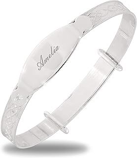 Personalised Sterling Silver Baby Expander Bracelet Newborn Christening Bangle
