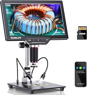 TOMLOV DM202 10.1" HDMI LCD Digital Microscope, 10" Stand Included, 16MP USB Coin&Soldering Magnification with LED Light, Gift for Collectors Adults & Kids, TV/Windows/Mac Compatible, 32GB Card