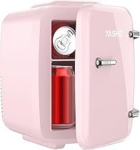 Mini Fridge, 4 Liter/6 Cans Small Fridgerator for Bedroom, AC/DC Thermoelectric Cooler and Warmer for Skincare Drink Office Dorm Car, Pink