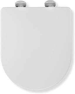 Croydex Eyre Soft Close Toilet Seat D Shape - Quick Release Button for Easy Cleaning and Adjustable Hinges with Top and Bottom Fixings Included, Antibacterial Treated Surface (White D-Shape)