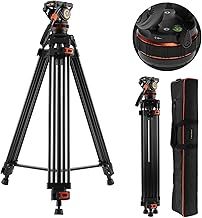 K&F Concept 75"/191cm Video Tripod, Heavy Duty Camera Tripod with 360° Fluid Head Load up to 17.6lb/8kg, Quick Release Plate Compatible with Canon Nikon Sony and Other DSLR Camera Camcorder