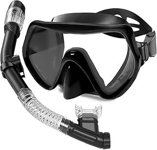 Snorkel Set Adults,Snorkel Mask Anti-Fog Panoramic View Diving Mask Dry Top Snorkel Kit Anti-Leak Snorkeling Gear for Snorkeling Scuba Diving Swimming Travel with Carry Bag
