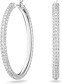 Swarovski Stone hoop earrings, White, Rhodium plated