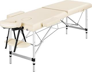 Yaheetech Foldable Massage Bed Portable Lash Table Beauty Bed Professional Salon Spa Table Aluminum 60 cm Width 2 Section Cream