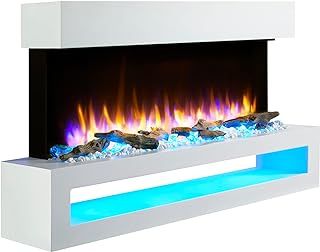 Endeavour Fires Fenwick Wall Mounted Electric Fireplace 110cm/43” 1&2kW, 7 day Programmable Remote Control Fire with an off White Surroud