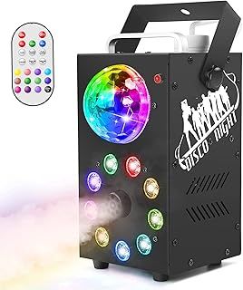 Smoke Machine 700W Fog Machine 3 in 1 Equipped with DJ Disco Ball and 9pcs RGB LED Lighting Function Controlled by Remote for Christmas Halloween Weddings Stage Lights Party