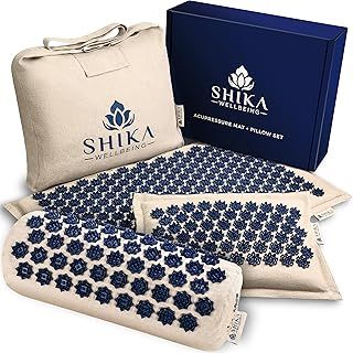 Shika Wellbeing Premium Eco Natural Acupressure Mat and 2 Pillow Sets for Full Body Massage, Intermediate Level Mat Set for Stress & Pain Relief, Muscle Tension and Better Sleep