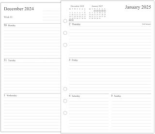 2025 Diary Refill A5 Size, Week on Two Pages, Compatible with Filofax A5 Organiser, 148 x 210mm