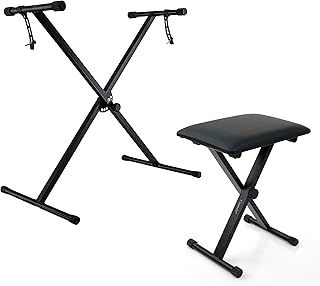 Single Braced X Frame Music Piano Keyboard Stand & Chair Complete Set by Crystals® (Single Braced Stand + Chair)