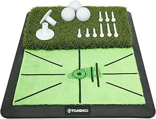 TOMSHOO Golf Impact Mat, Analyzes Swing Path Correct Hitting Action, Partitioned Golf Tee Practice Mat, Putting Simulation, With Ball Tray Rubber Base Indoor Outdoor Hitting Pad