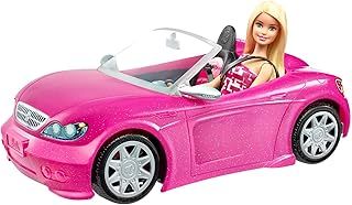 Barbie Playset with Sparkly Pink 2-Seater Toy Convertible Car Featuring Glam Details & Fashion Doll in Sundress & Sunglasses (Amazon Exclusive), DJR55