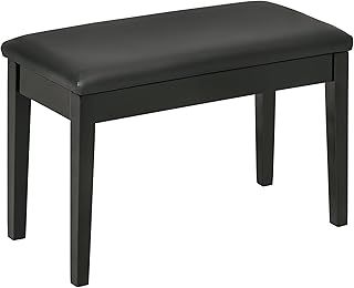 HOMCOM Classic Piano Bench Stool, PU Leather Padded Keyboard Stool with Rubber Wood Legs and Music Storage Compartment, Black