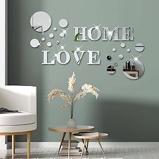 26 Pieces Acrylic 3D Mirror Wall Stickers Home Sign & Love Letters and Round Shaped,DIY Mirror Effect Wall Decals Removable Decor for Living Room Bedroom TV Background,Modern Fashion Home Decoration