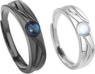 Retro Moonstone Couple Ring,Minimalist and Creative Trendy Alloy Pair Ring,Angel and Demon Black and White Rings