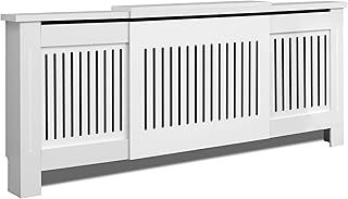 Radiator Cover White, Adjustable Radiator Cover, Modern White Painted MDF Wood Radiator Heating Cover Vertical Slat Cabinet Shelf Living Room Furniture (W 140-204 x H 83.5 x D 19 cm)