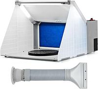 Folding Airbrush Spray Booth, Portable Spray Booth Kit with 3 LED Lights, Adjustable Hose and Revolving Turntable, Spray Booth and Extractor Set for Models Crafts Artworks