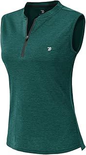 Women's Dry Fit Tennis Golf Shirts 1/4 Zip Sleeveless Collarless UPF 50+ Yoga Gym Workout Tops Shirts