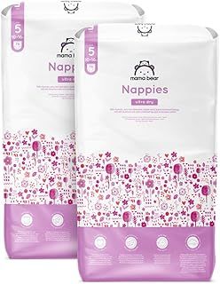 Amazon Brand - Mama Bear Ultra Dry Nappies, Size 5 (10-16 kg), 152 Count (2 Packs of 76), White, Monthly Pack