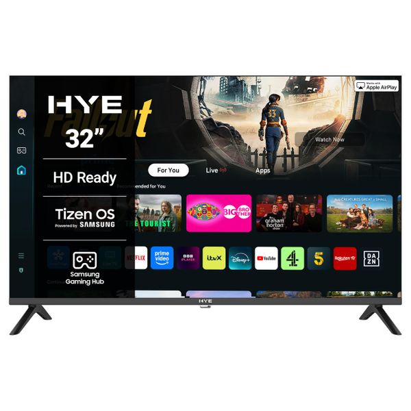 HYE TV - Smart TV, 32" Screen Size, HD Ready Resolution, Apple AirPlay, Samsung Tizen OS & Gaming Hub, Versatile Connectivity, Black, Perfect For Streaming, Gaming & Entertainment - 32HDS1008