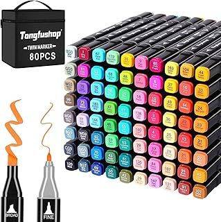 80 Colored Marker Set, Colouring Pens for Adults, Dual Tip Art Alcohol Markers, Permanent Felt Tip Pens for Drawing, Sketching, Anime, Manga, Fun doodling with Carrying Case & Storage Base