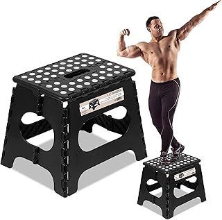 Spranster Super Strong Folding Step Stool - 11" - Sturdy Enough to Hold 300 Lb - Lightweight Foldable Step Stool for Adults and Kids - Opens with one Flip - Great for Kitchen, Bathroom and Bedroom