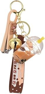 Acrylic Into Oil Floating Pearl Milk Tea Brooch Bear Keychain Cartoon Creative with Lid Milk Tea Cup Keychain Cute Floating Bear Key Ring Couple Keychain Suitable for Keys to Prevent Loss