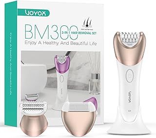 VOYOR Epilator for Women Cordless & Rechargeable, Epilator Hair Removal with 30 Tweezers,3 in 1 Epilators with Electric Lady Shaver and Foot File,Hair Removal Device for Arm Leg BM300 (Champagne Gold)