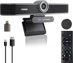 4K 4X Zoomable Webcam for Conference TV Room System with Dual Mics and Speaker, Computer ePTZ Camera with Remote, Wide Angle AI Auto Framing, for Laptop Mac, Video Call, Zoom, Skype