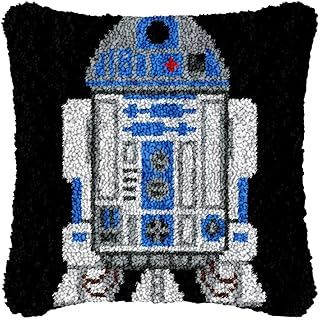 Rocky&Chao Latch Hook Kit Rocket 43X43CM Latch Hook Pillow Case Kits, DIY Latch Hook Cushion Kits Cross Stitch Embroidery Kits Latch Hook Pillow Cover Kits Home Decor