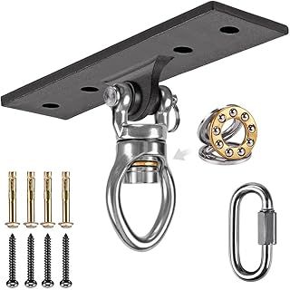 BeneLabel Swing Hanger, Heavy Duty Hammock Chair Hook Punching Bag Ceiling Bracket with Bearing & Carabiner 360 Swivel Heavy Bag Hanging Kit Hardware for Wood/Concrete Wall Beam Mount, up to 900lbs