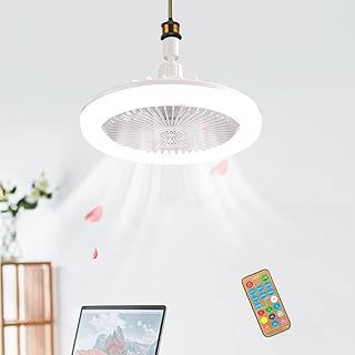 LED Ceiling Fan with Lights, 30W Ceiling Light and Remote, Timing, 3 Color Dimmable LED, 3 Speeds, Small Electric Fan Lamp for Small Spaces Bedroom Home Office Dormitory (White)
