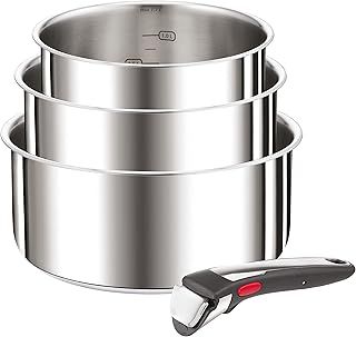 Tefal Ingenio Set of 4 Pieces, 16/18/20 cm Pans + 1 Removable Handle, Induction, Stainless Steel, Stackable, Space Saving, Made in China, Preference On L898S334