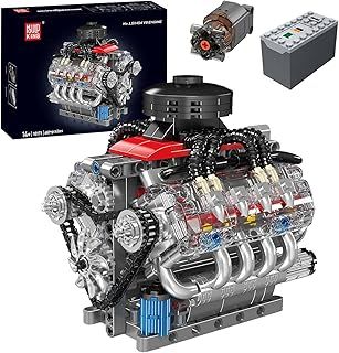 Mould King V8 Engine Building Blocks Sets, 10171 MOC Scale Model Kit with Battery and Motor, Collectible Set for Adults, Construction Toys for Kids Children Boys Girl (487 Pcs)