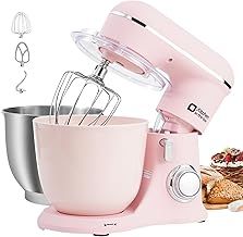Kitchen in the Box Stand Mixer, 4.5L+5L Two Bowls for Baking, 10 Speeds Electric Kitchen Appliance With Dough Hook, Whisk, Beater, 1300W Matte Cake Mixer (Rose Pink)