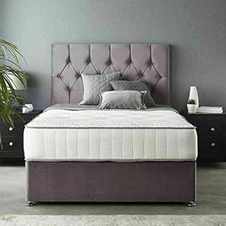 GREY OR BLACK SUEDE MEMORY FOAM DIVAN BED SET WITH MATTRESS+HEADBOARD (4FT SMALL DOUBLE, GREY)
