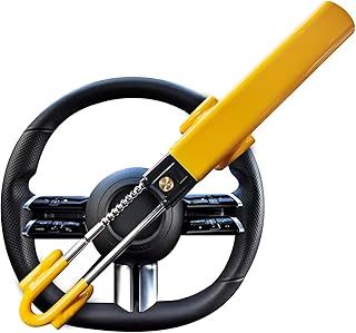 Twin Bar Steering Wheel Lock - Heavy Duty Car Lock Anti-Theft Device - Universal Fit - Adjustable Length - High Visibility - Includes 2 Keys (Yellow)