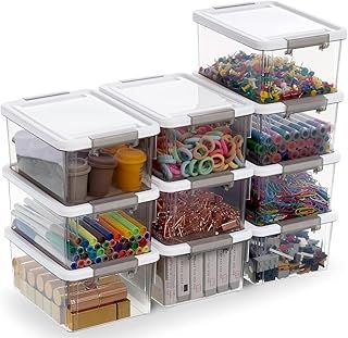 Citylife 10 Pack Storage Boxes with Lids Plastic Small Clear Stackable Box for Shelves Toys, 1.25L