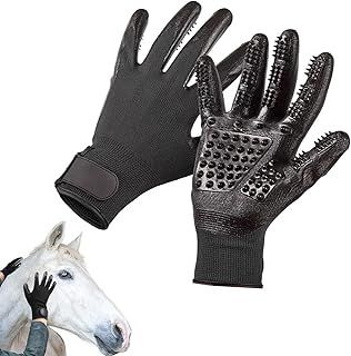 DHinkyoung Multifunctional Horse Brush Gloves, Rubber Horse Massage Gloves, Horse Grooming Brush, Breathable Horse Hair Remover Mitt for Horse Dog and Cat Washing Grooming Shedding (Black)