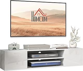 HOMCOM Floating TV Stand Cabinet for TVs up to 60", Wall Mounted TV Unit with Open Shelf, Storage Cupboards and Cable Management for Living Room, White