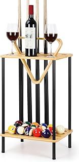 Smusei Pool Stick Holder - Floor Stand Billiard Cue Rack for Game Room, Club - Holds 6 Cues, Natural Bamboo