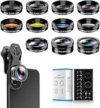 MIAO LAB Apexel 11 in 1 Phone Camera Lens Kit - Wide Angle Lens & Macro Lens+Fisheye Lens/ND32/kaleidoscope/CPL/Color Lens Clip-On Mount Compatible with iPhone Samsung Sony and Most of Smartphone