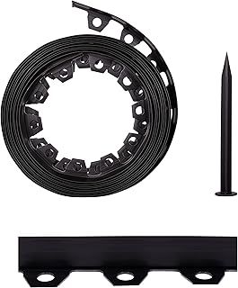 Lawn Garden Edging Border with Heavy-Duty Ground Stakes 32ft | 10m Black 4CM High Flexible Flower Bed Edge and Reinforced Plastic Pegs, Professional Landscape Dividers, All Weather Resistant