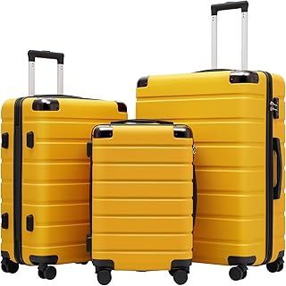 COOLIFE Suitcase Trolley Carry on Hand Cabin Luggage Hard Shell Suitcase Lightweight ABS Material with TSA Lock Telescopic Handle and 4 Dual Spinner Wheels (Yellow/Black, 3 Piece Set)