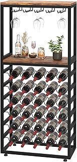 Dripex Wine Rack Free Standing Floor for Liquor and Glasses, 6-Tier Display Wine Bottles Storage Shelves with 2 Tier Wooden Shelves, Sturdy Metal Bottle Holder for Kitchen Bar Pantry