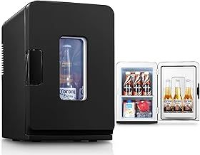 FOHERE Mini Fridge 15L, Small for Bedrooms, Car Portable with 12V/240V Plug in, Skincare ECO Low Noise Mode, Cool/Warm Function, Black Cooler Beauty, Drinks, Camping, Traval (YA-15X)